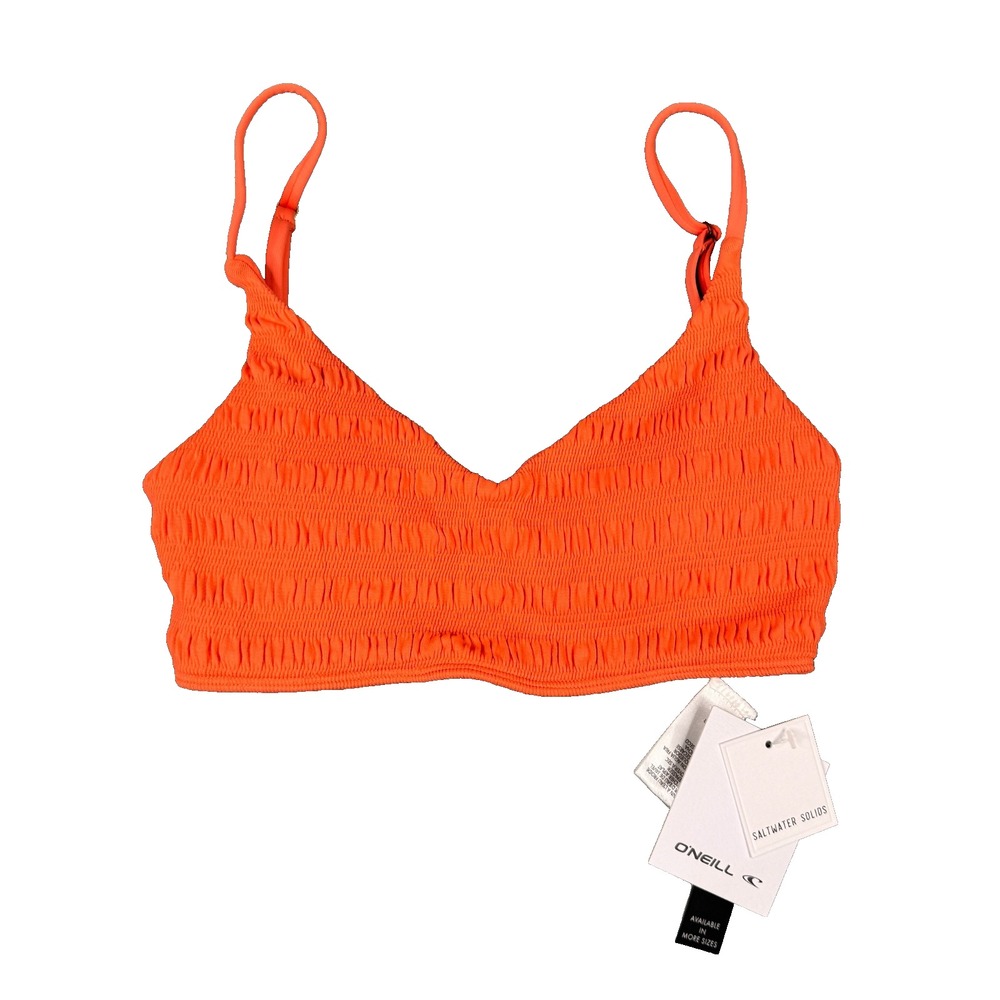 ONeill Saltwater Solids Trestles Bikini Top Womens XS Hot Coral Textured NWT New